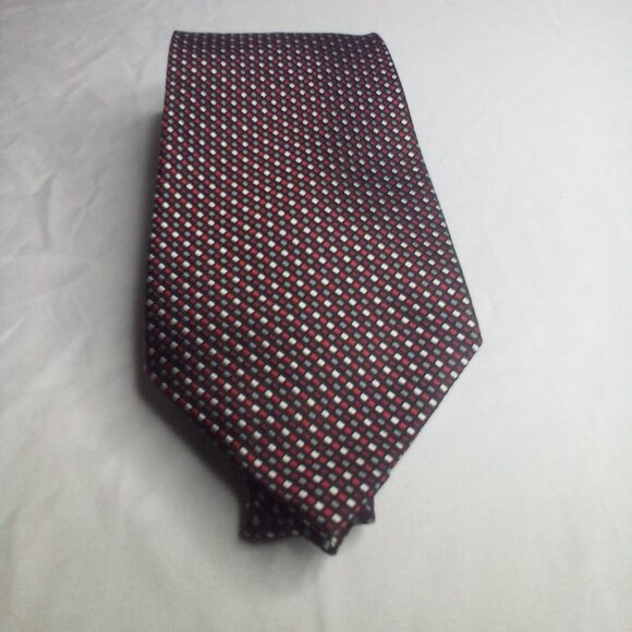 Van Heusen Tie Necktie Men Silk Dots Red Silver Black - Picture 1 of 7